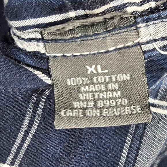 Navy Plaid Pearl Snap Shirt Mens XL Short Sleeve Western Style 100% Cotton - Picture 10 of 10